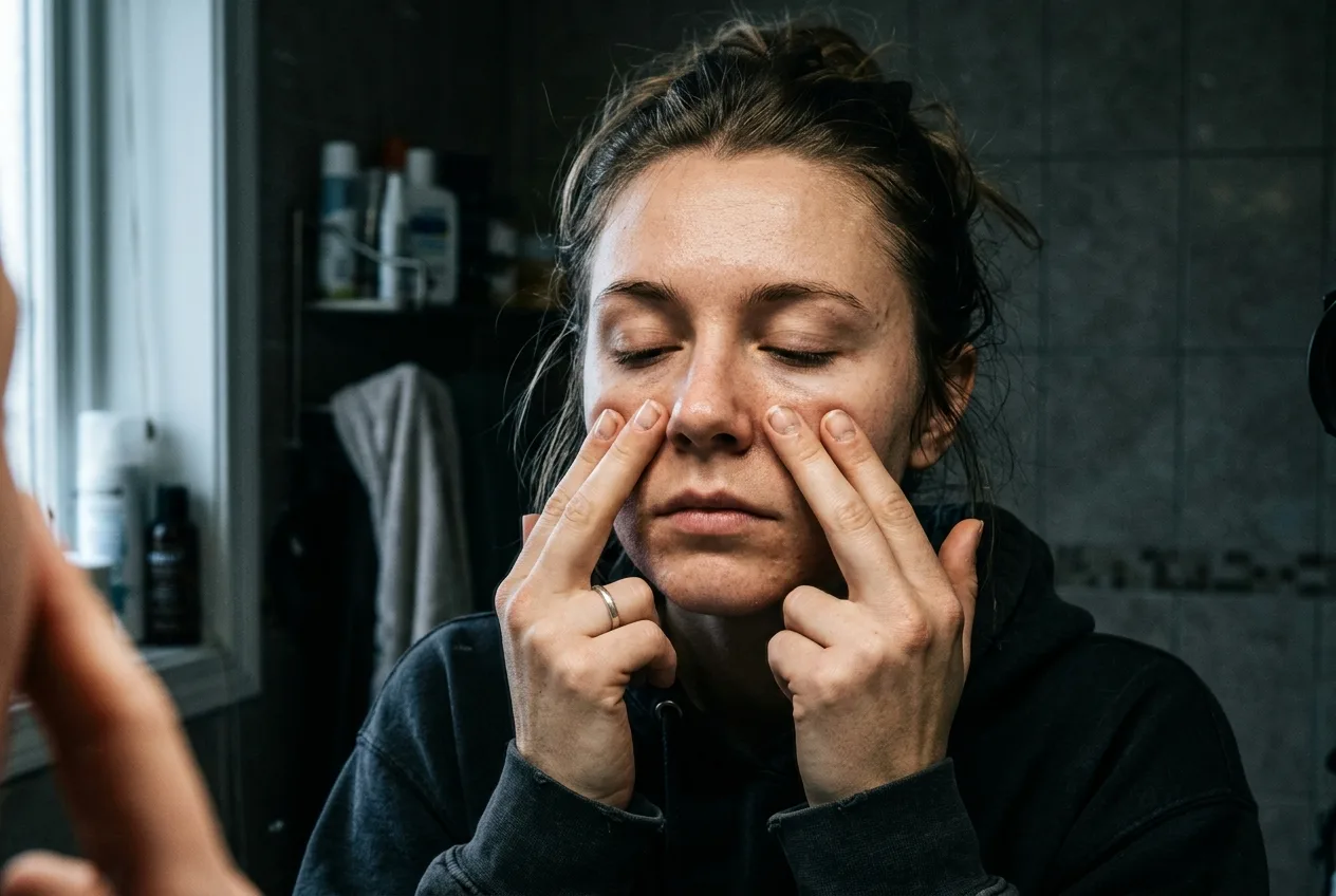 Ukázka správné masáže lícních kostí a akupresurních bodů pro odtok hlenu